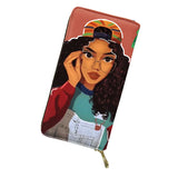 African Girl Pattern Long Wallets Zipper Clutch Bag Credit Card Holder
