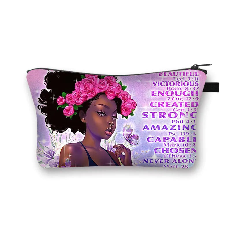 Afro Girls Pattern Cosmetic Bag - God Says You Are