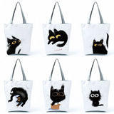 Cartoon Cat Printed Tote Eco-Friendly Women Shoulder Bag