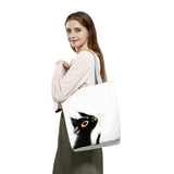 Cartoon Cat Printed Tote Eco-Friendly Women Shoulder Bag