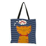 Cat Print Tote Bag Folding Reusable Shopping Handbag