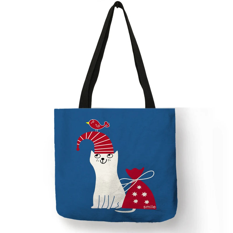 Cat Print Tote Bag Folding Reusable Shopping Handbag