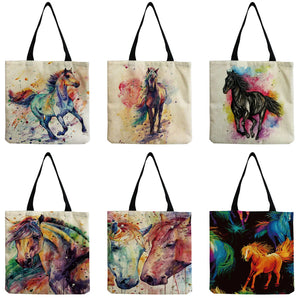 Cartoon Animal Horse Printed Handbags Eco Friendly Tote