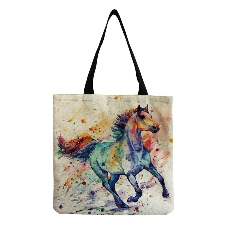 Cartoon Animal Horse Printed Handbags Eco Friendly Tote