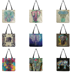 Cartoon Animal Elephant Printed Handbags Eco Friendly Shopping Bag