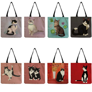 Cartoon Animal Printed Women Shoulder Bag Cat Eco Reusable Handbag