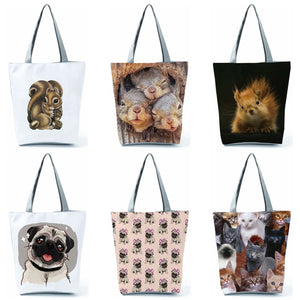 Animal Print Tote Shoulder Bag Eco-Friendly High Capacity Foldable Shopping B
