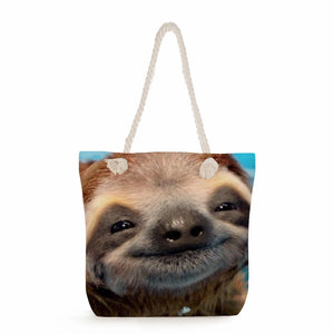 Sloth Print Rope Tote Bag High Capacity Office Shoulder Handbag