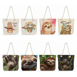 Sloth Print Rope Tote Bag High Capacity Office Shoulder Handbag