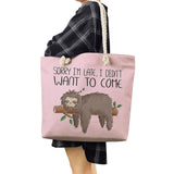 Sloth Print Rope Tote Bag High Capacity Office Shoulder Handbag
