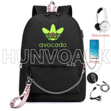 Cartoon Avocado Backpack for Teenage Girls USB School Bag