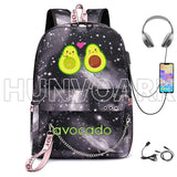 Cartoon Avocado Backpack for Teenage Girls USB School Bag