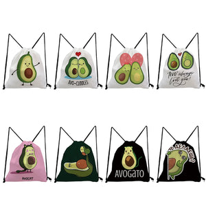 Cartoon Avocado Fruit Printed Backpacks for Students Casual Storage Bag