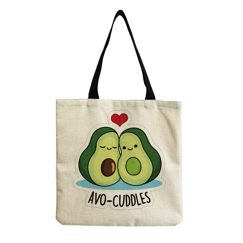 Avocado Fruit Printed Shopping Bag Eco Friendly Foldable Tote