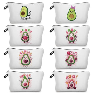 Cartoon Avocado Print Cosmetic Bag Fruit Makeup Storage Child Pencil Case