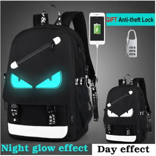 Boys School Backpack Luminous Animation USB Charge School Bags
