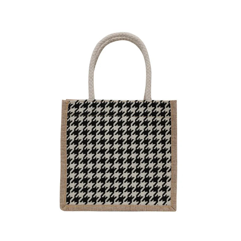 Houndstooth Cloth Tote Bag Plaid Beach Shoulder Bag Canvas Crossbody