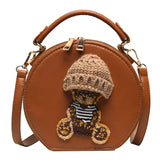 Vintage Leather Shoulder Bag Round Crossbody