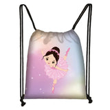 Cartoon Ballet Dancer Drawstring Bag Afro Girls Storage Bag Lady Backpack