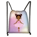 Cartoon Ballet Dancer Drawstring Bag Afro Girls Storage Bag Lady Backpack