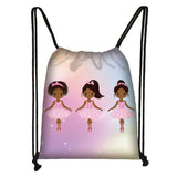 Cartoon Ballet Dancer Drawstring Bag Afro Girls Storage Bag Lady Backpack