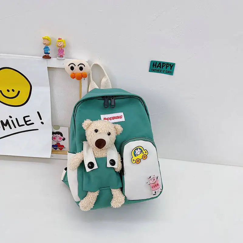 Cartoon Bear Canvas School Bags Kids Backpack for Girls Boys