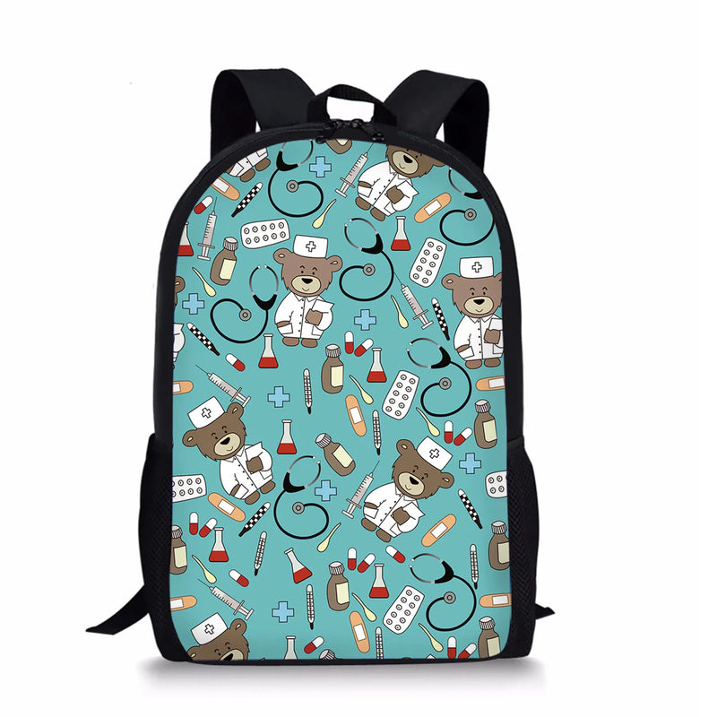 Bear Doctor Print School Bag Kawaii Zipper Mochila Infantil Children's Backpack
