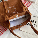 Cute Bear Embroidered Women Shoulder Bag Corduroy Student Girls Tote