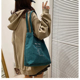 Cute Bear Embroidered Women Shoulder Bag Corduroy Student Girls Tote