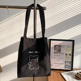 Cute Bear Embroidered Women Shoulder Bag Corduroy Student Girls Tote