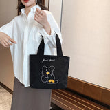 Bear Pattern Shoulder Bag Corduroy Satchel Travel Large Capacity