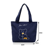 Bear Pattern Shoulder Bag Corduroy Satchel Travel Large Capacity