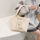 Bear Pattern Shoulder Bag Corduroy Satchel Travel Large Capacity