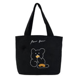 Bear Pattern Shoulder Bag Corduroy Satchel Travel Large Capacity
