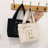 Bear Pattern Shoulder Bag Corduroy Satchel Travel Large Capacity