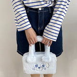 Embroidered Bear Plush Shoulder Bag Furry Purse Women's Handbag
