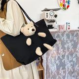 Cartoon Bear Rabbit Canvas Women Shoulder Tote Bag