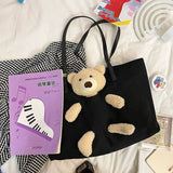 Cartoon Bear Rabbit Canvas Women Shoulder Tote Bag