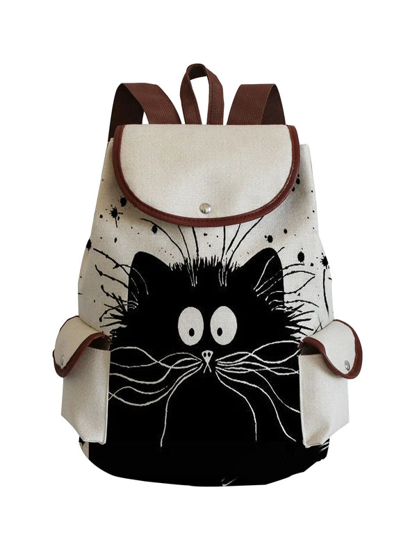 Cartoon Cat Printed School Bag Eco Friendly Book Bag Large Capacity Drawstring B