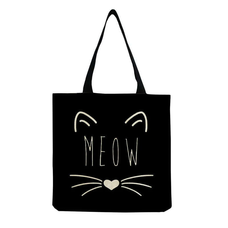 Cartoon Cat Printed Women's Shoulder Bags Eco Reusable High Capacity Tote Bag