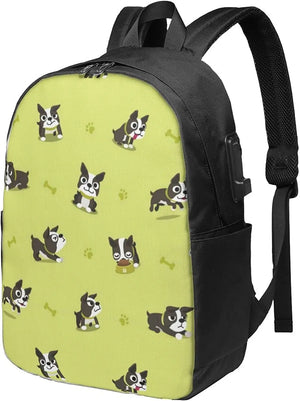 Boston Terrier Dog Backpack 17 Inch Laptop College Book Bag for Men and Women