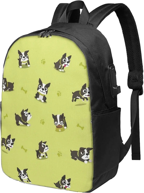 Boston Terrier Dog Backpack 17 Inch Laptop College Book Bag for Men and Women