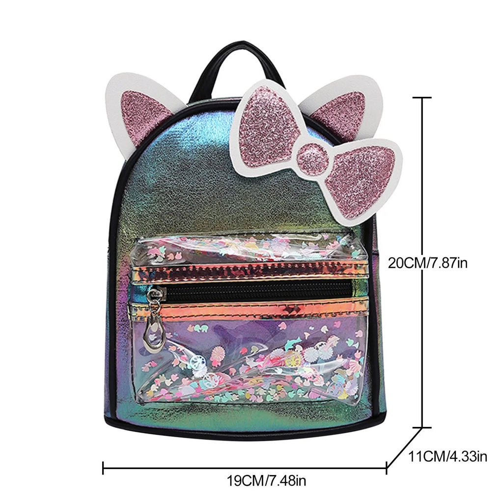 Cartoon Bowknot Mini Backpack Solid PU Leather School Bags Zipper Travel Bag