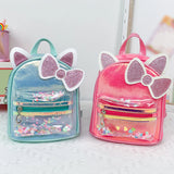 Cartoon Bowknot Mini Backpack Solid PU Leather School Bags Zipper Travel Bag