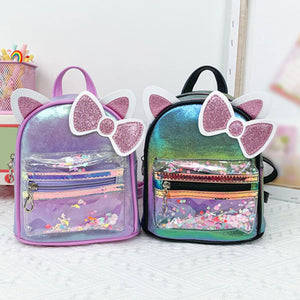 Cartoon Bowknot Mini Backpack Solid PU Leather School Bags Zipper Travel Bag