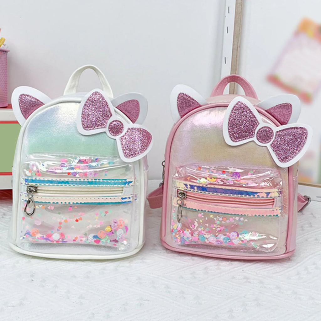 Cartoon Bowknot Mini Backpack Solid PU Leather School Bags Zipper Travel Bag