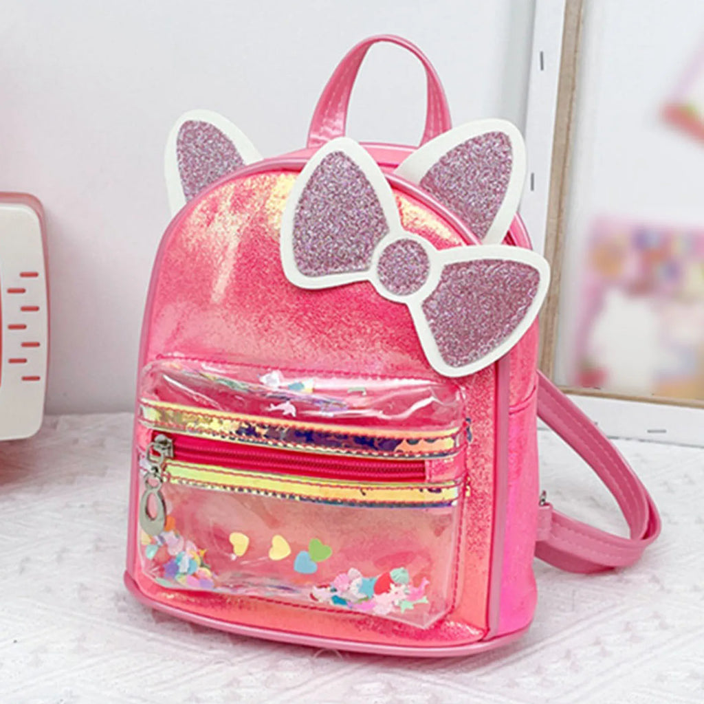 Cartoon Bowknot Mini Backpack Solid PU Leather School Bags Zipper Travel Bag