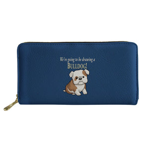 Kawaii Bulldog Pattern Long Wallet Zipper Purses Personalized Clutch Bag Gift
