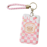 Cute Cartoon Bus Card Holder with Sliding Cover - Student Campus Access Keycha