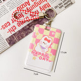 Cute Cartoon Bus Card Holder with Sliding Cover - Student Campus Access Keycha